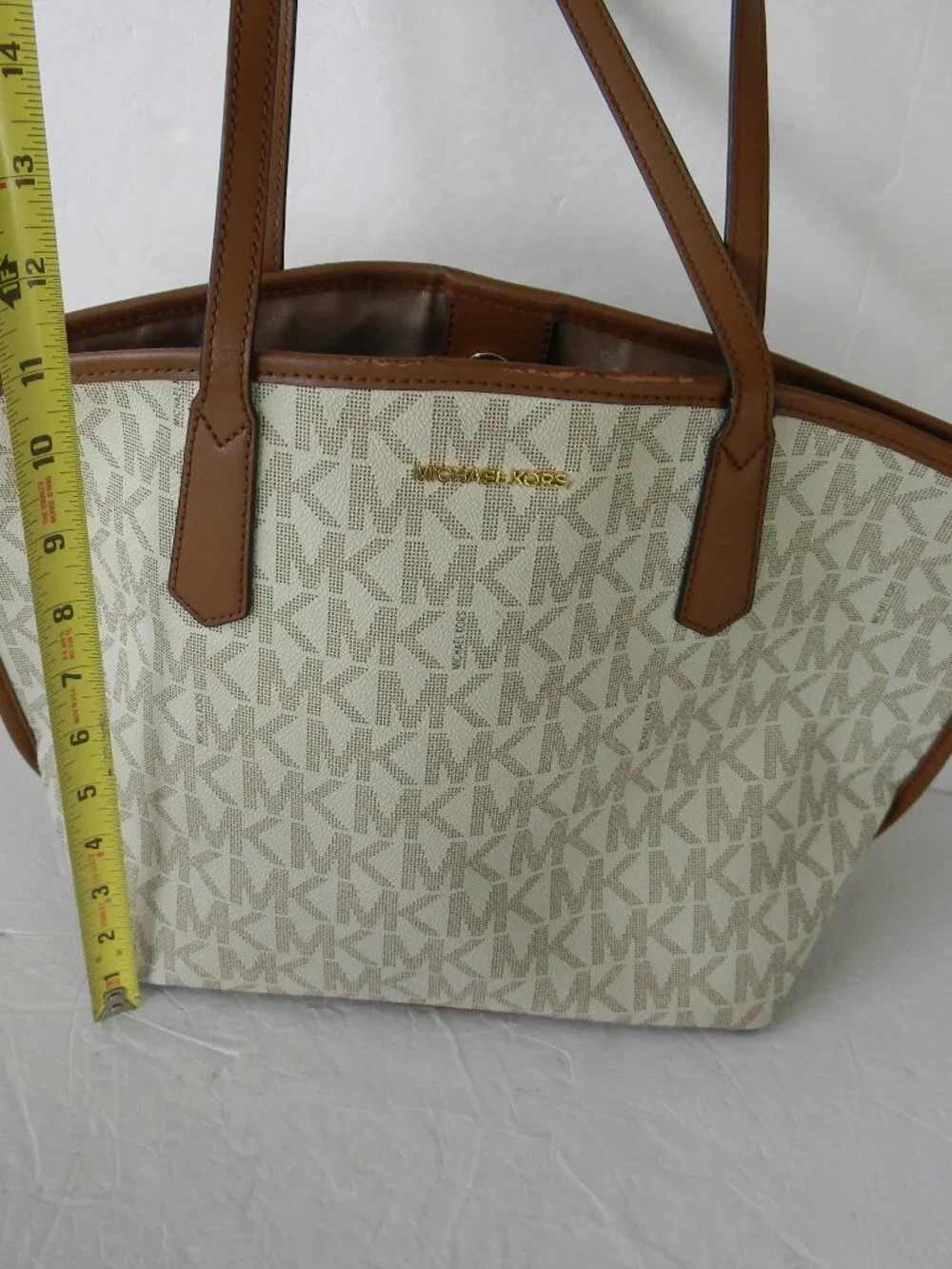 Michael Kors Jane LG VANILLA IVORY/TAN SIGNATURE LOGO MK CANVAS/LEATHER TOTE